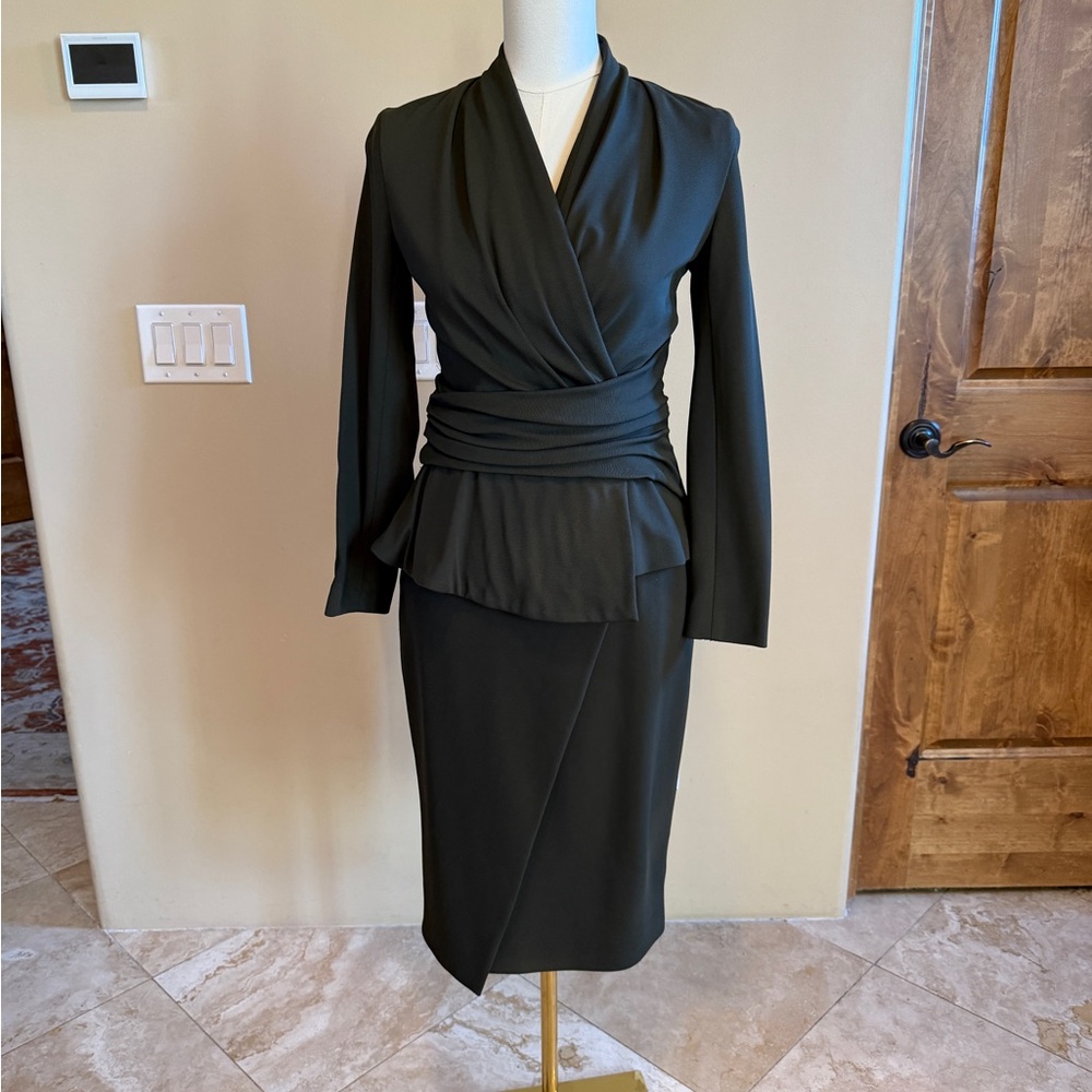 The Fold Belleville top and matching skirt in dark olive green, size 4